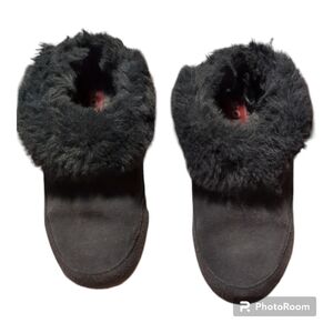 Sorel Womens Go Coffee Run Gray Suede Faux Fur Warm Slip On Slippers Size US 8